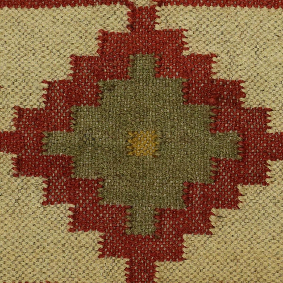 Geometric Indian Hand Woven Red Multicolor Farm House Decor Wool Jute Rug - Indian Rug Store