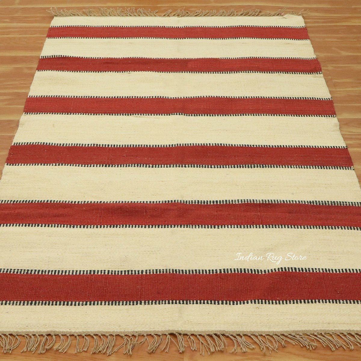 Beige Maroon Hand Woven Geometric Interior Decor Wool Jute Rug