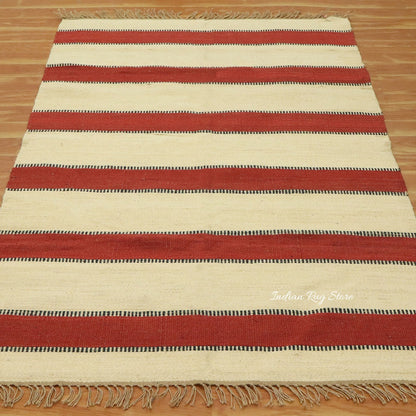 Beige Maroon Hand Woven Geometric Interior Decor Wool Jute Rug