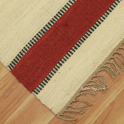 Beige Maroon Hand Woven Geometric Interior Decor Wool Jute Rug