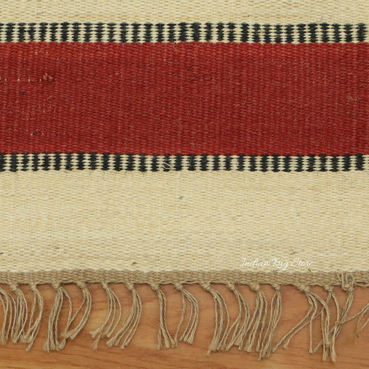 Beige Maroon Hand Woven Geometric Interior Decor Wool Jute Rug