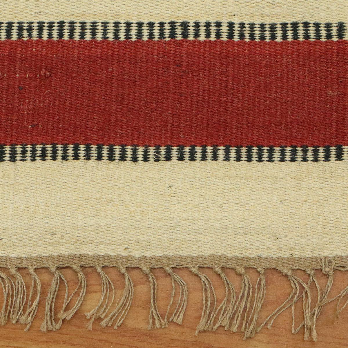 Beige Maroon Hand Woven Geometric Interior Decor Wool Jute Rug - Indian Rug Store