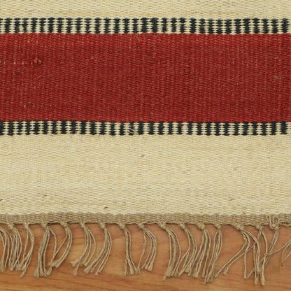 Beige Maroon Hand Woven Geometric Interior Decor Wool Jute Rug - Indian Rug Store