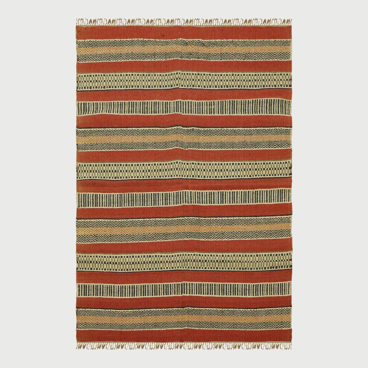 Multicolor Red Hand Woven Out House Decor Geometric Wool Jute Rug - Indian Rug Store