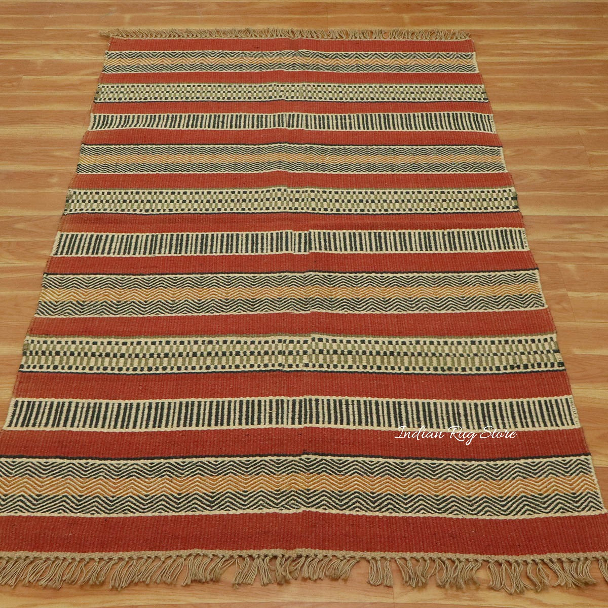 Multicolor Red Hand Woven Out House Decor Geometric Wool Jute Rug