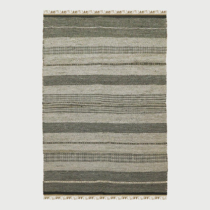 Oriental Hand Woven Geometric Black Beige Bedroom Decor Wool Jute Rug