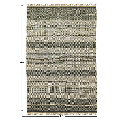 Oriental Hand Woven Geometric Black Beige Bedroom Decor Wool Jute Rug