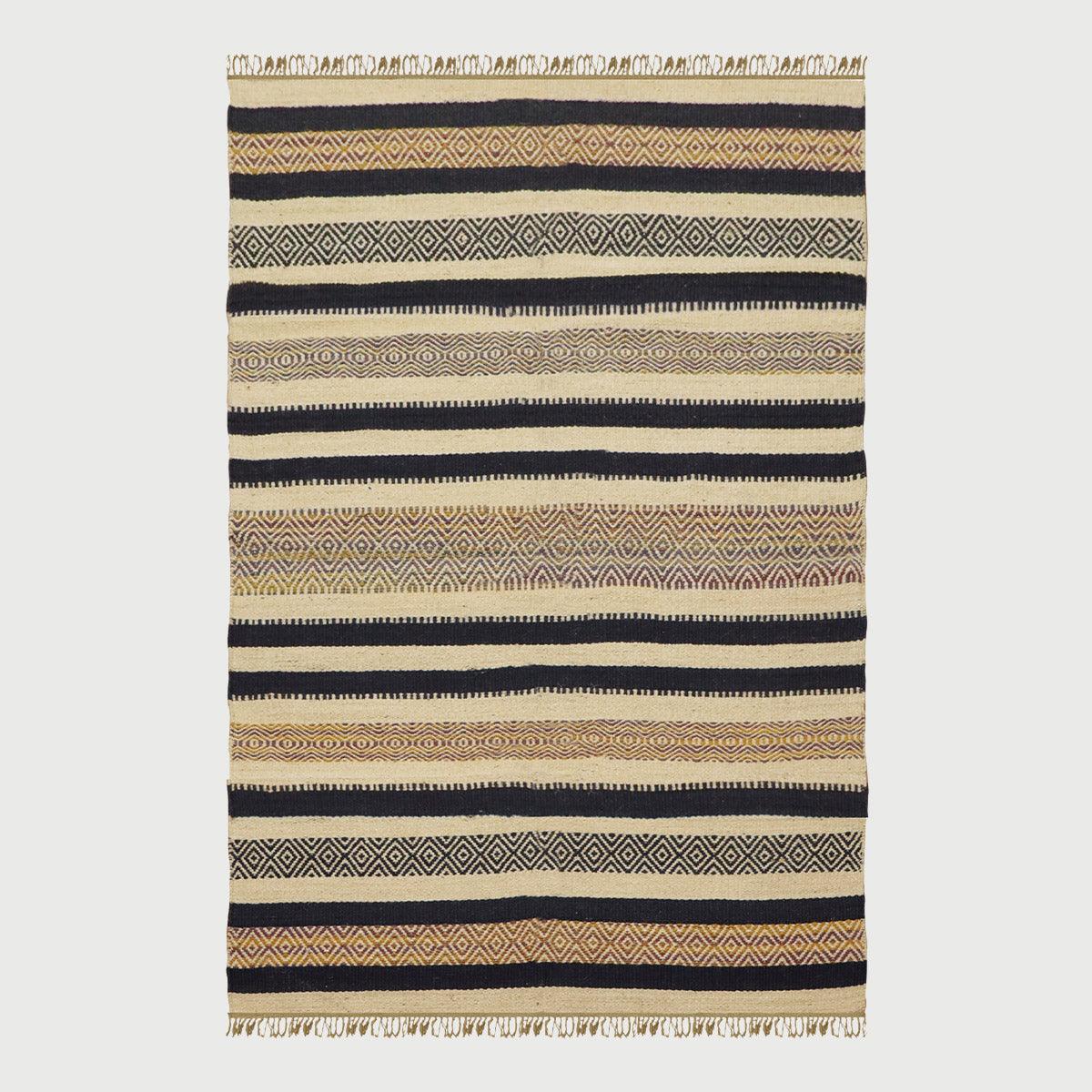 Attractive Hand Woven Geometric Black Beige Interior Wool Jute Rug