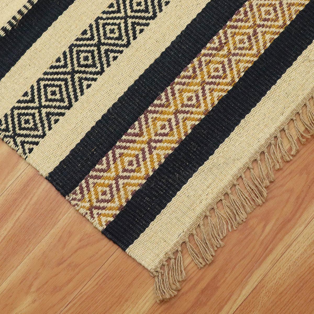 Attractive Hand Woven Geometric Black Beige Interior Wool Jute Rug