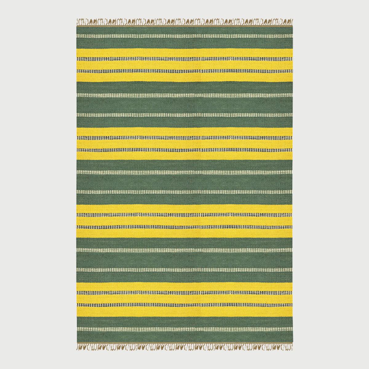 Hand Woven Traditional Geometric Yellow Green Outdoor Wool Jute Rug