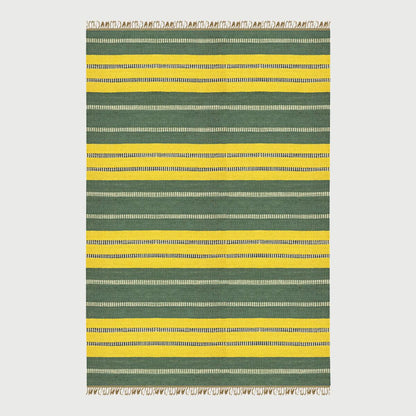 Hand Woven Traditional Geometric Yellow Green Outdoor Wool Jute Rug