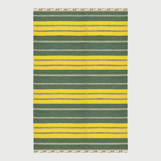 Hand Woven Traditional Geometric Yellow Green Outdoor Wool Jute Rug