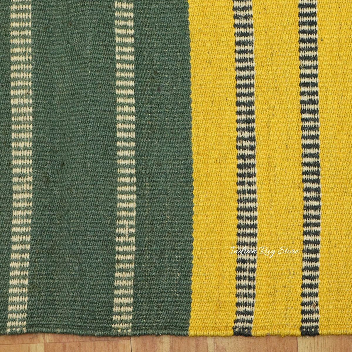 Hand Woven Traditional Geometric Yellow Green Outdoor Wool Jute Rug