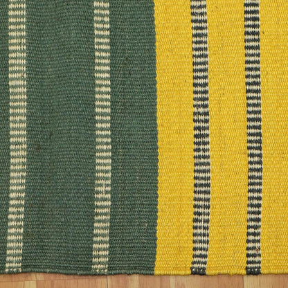 Hand Woven Traditional Geometric Yellow Green Outdoor Wool Jute Rug