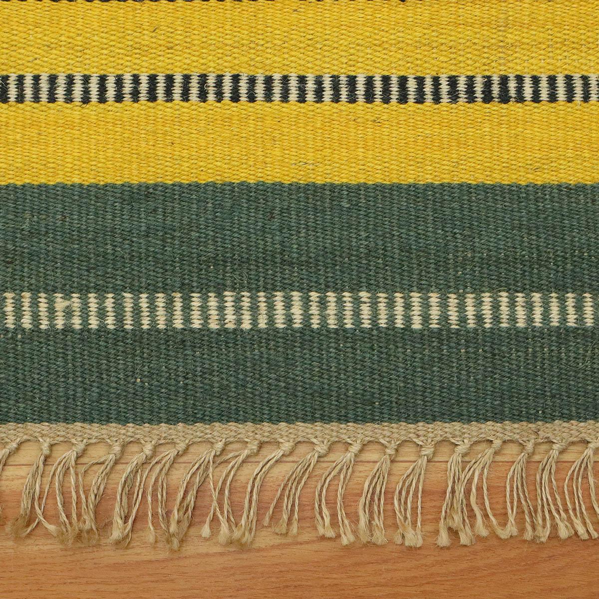 Hand Woven Traditional Geometric Yellow Green Outdoor Wool Jute Rug