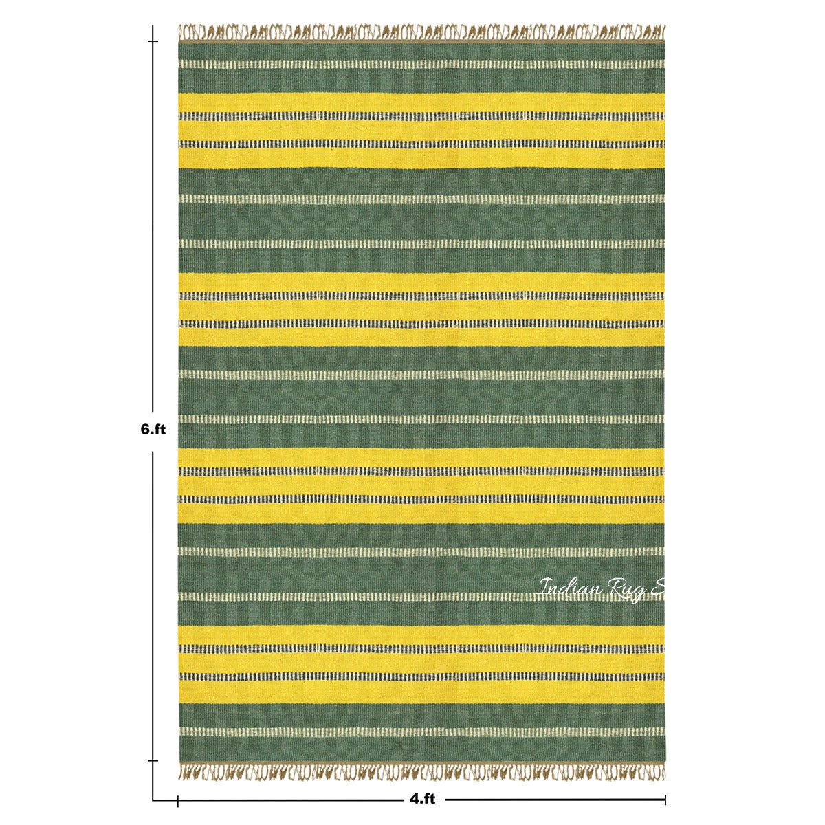 Tappeto da esterno in juta di lana giallo verde geometrico tradizionale tessuto a mano