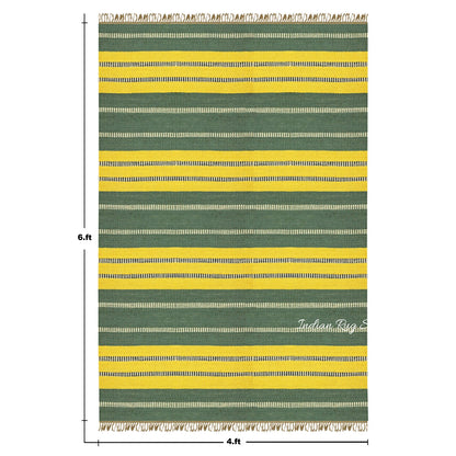 Hand Woven Traditional Geometric Yellow Green Outdoor Wool Jute Rug