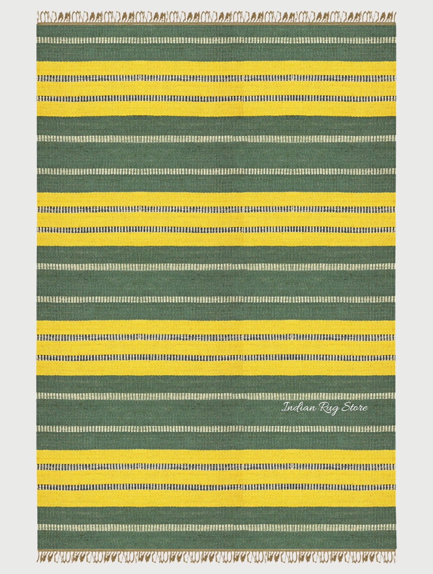 Hand Woven Traditional Geometric Yellow Green Outdoor Wool Jute Rug