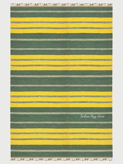 Hand Woven Traditional Geometric Yellow Green Outdoor Wool Jute Rug