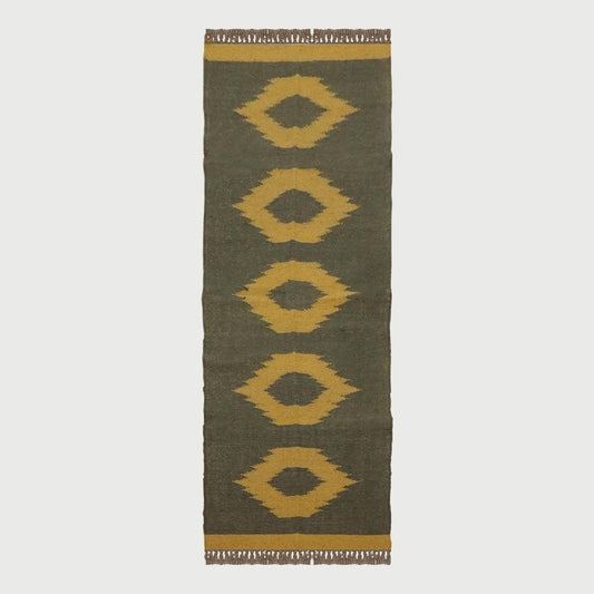 Gray Yellow Hand Woven Attractive Geometric Indoor Wool Jute Rug