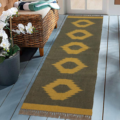 Gray Yellow Hand Woven Attractive Geometric Indoor Wool Jute Rug