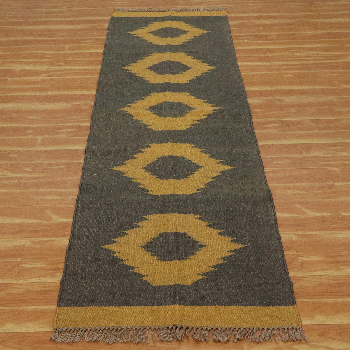 Gray Yellow Hand Woven Attractive Geometric Indoor Wool Jute Rug