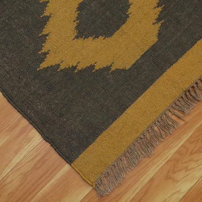 Gray Yellow Hand Woven Attractive Geometric Indoor Wool Jute Rug