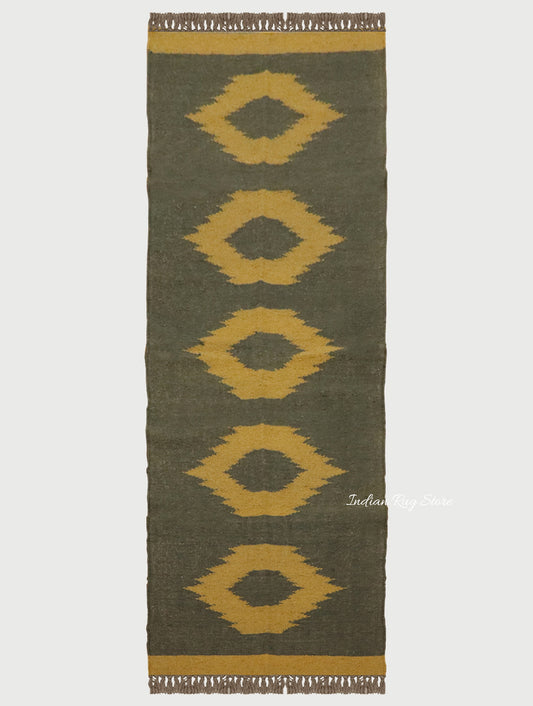 Gray Yellow Hand Woven Attractive Geometric Indoor Wool Jute Rug