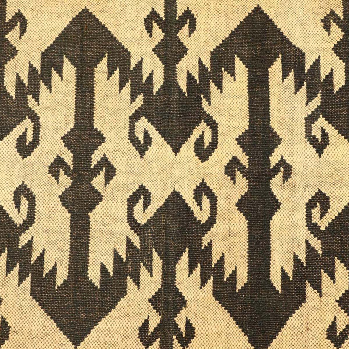 Indian Hand Woven Geometric Beige Dark Brown Wool Jute Rug - Indian Rug Store