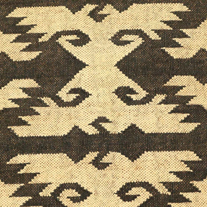 Indian Hand Woven Geometric Beige Dark Brown Wool Jute Rug - Indian Rug Store