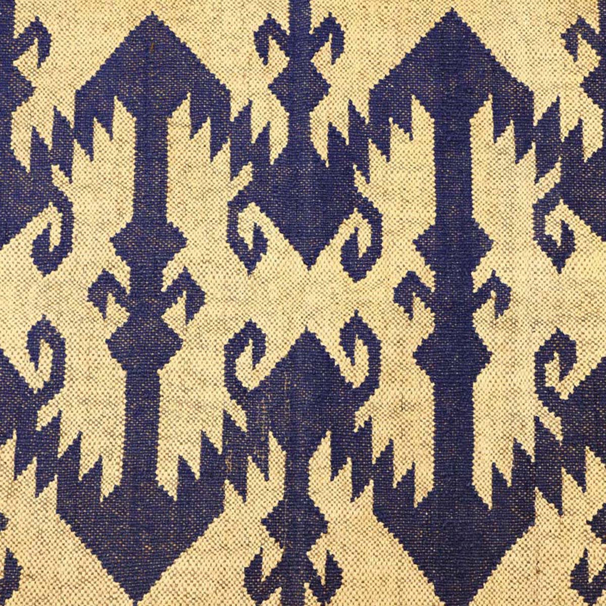 Indian Hand Woven Beige Navy Blue Dining Area Wool Jute Rug - Indian Rug Store