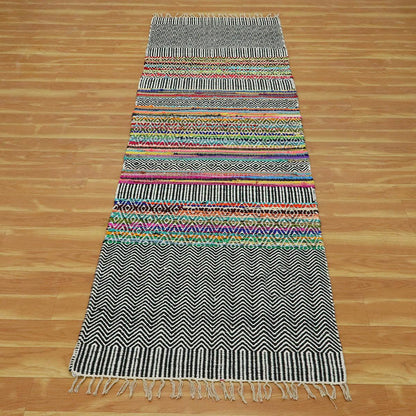 Oriental Hand Woven Black Multicolor Geometric Entrance Wool Jute Rug