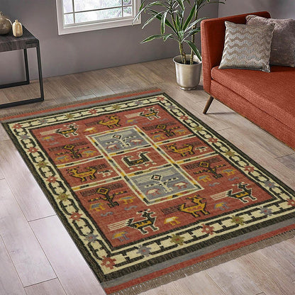 Red Black Beautiful Hand Woven Geometric Bedroom Decor Wool Jute Rug