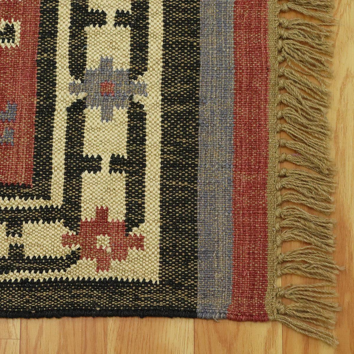 Red Black Beautiful Hand Woven Geometric Bedroom Decor Wool Jute Rug