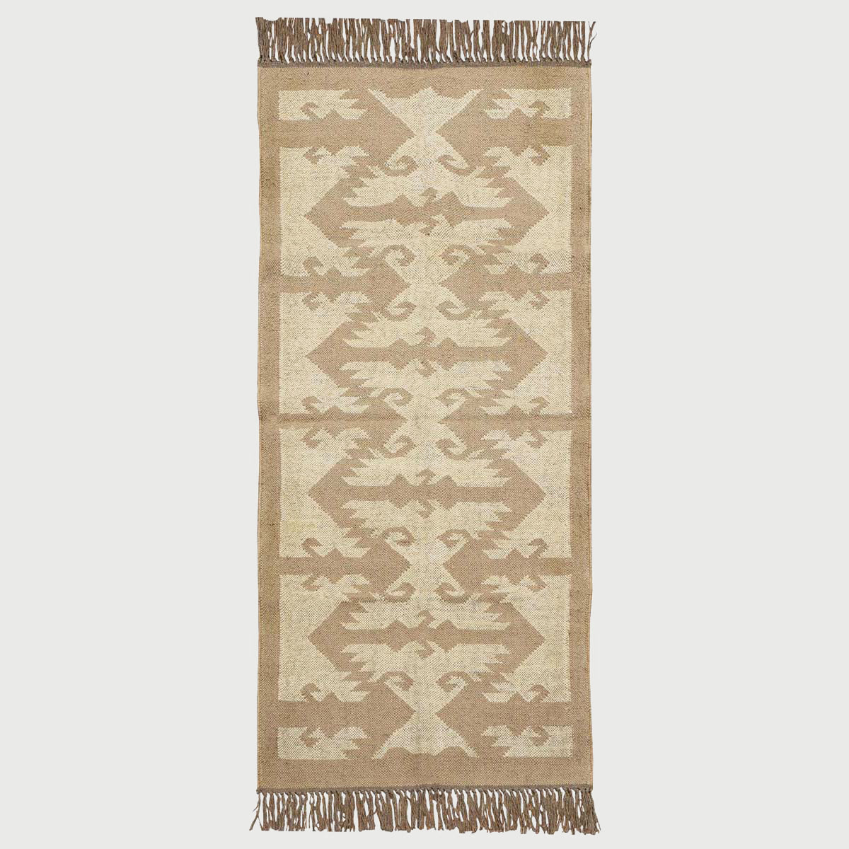 Indian Hand Woven Geometric Beige Brown Wool Jute Rug - Indian Rug Store