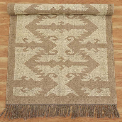 Indian Hand Woven Geometric Beige Brown Wool Jute Rug - Indian Rug Store