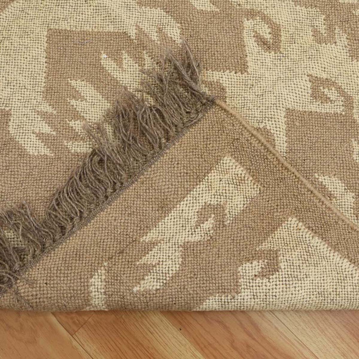 Indian Hand Woven Geometric Beige Brown Wool Jute Rug - Indian Rug Store