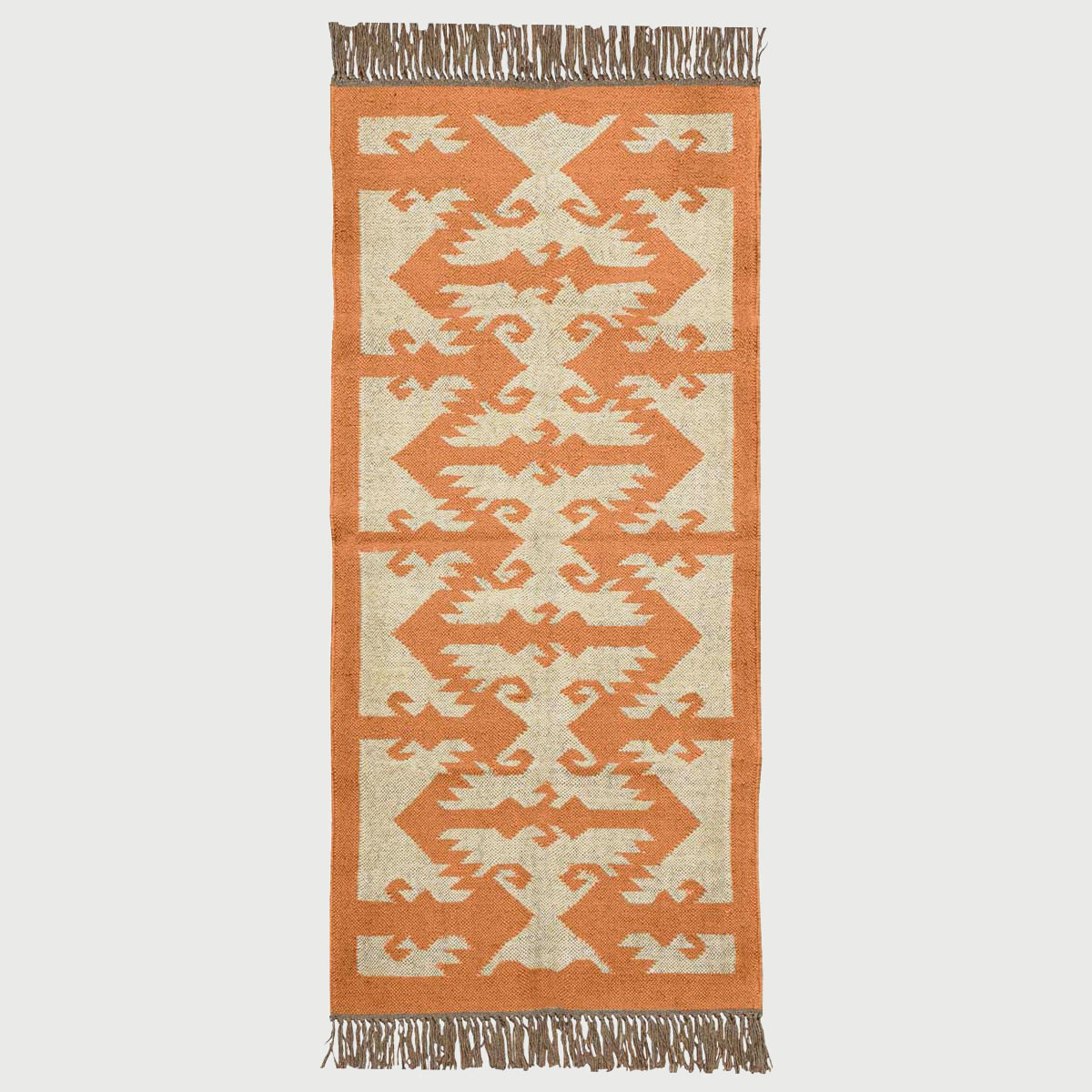 Indian Hand Woven Beige Orange Wool Dining Area Rug - Indian Rug Store