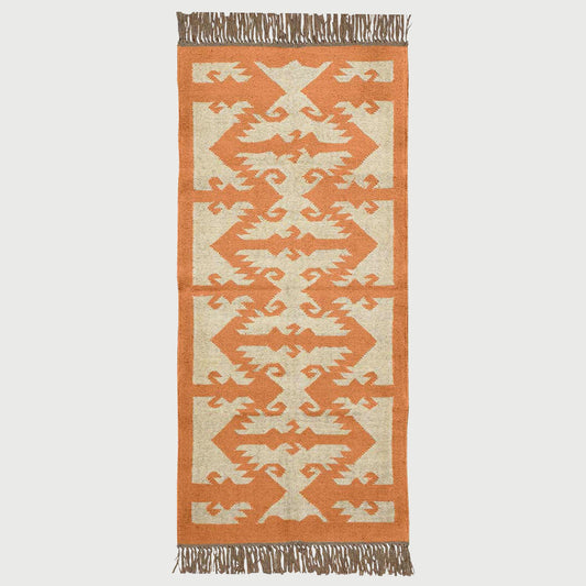 Indian Hand Woven Beige Orange Wool Dining Area Rug - Indian Rug Store