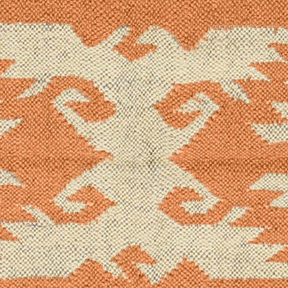 Indian Hand Woven Beige Orange Wool Dining Area Rug - Indian Rug Store