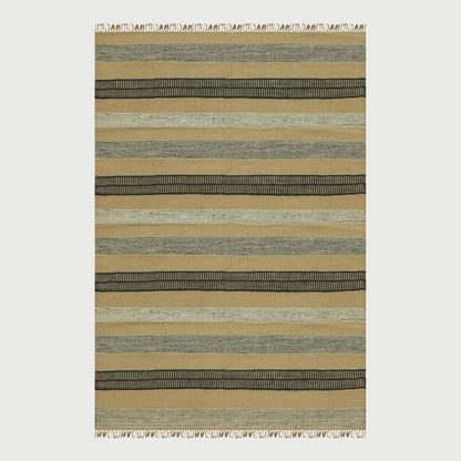 Attractive Hand Woven Geometric Entrance Black Beige Wool Jute Rug