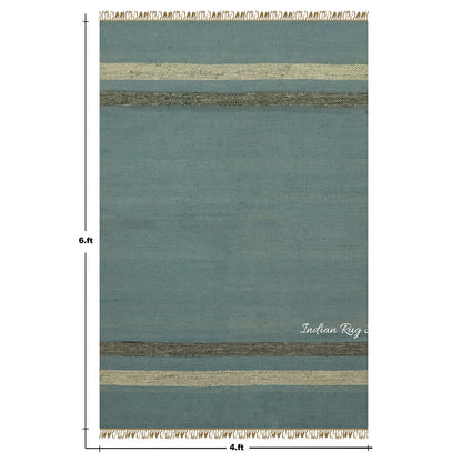 Traditional Hand Woven Geometric Blue Black Home Decor Wool Jute Rug