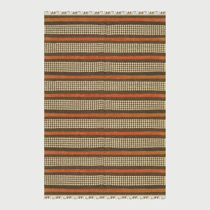 Trendy Hand Woven Geometric Red Brown Bedroom Decor Wool Jute Rug