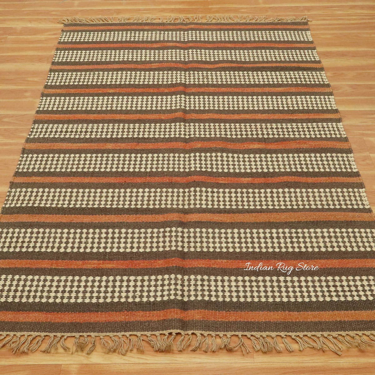 Trendy Hand Woven Geometric Red Brown Bedroom Decor Wool Jute Rug