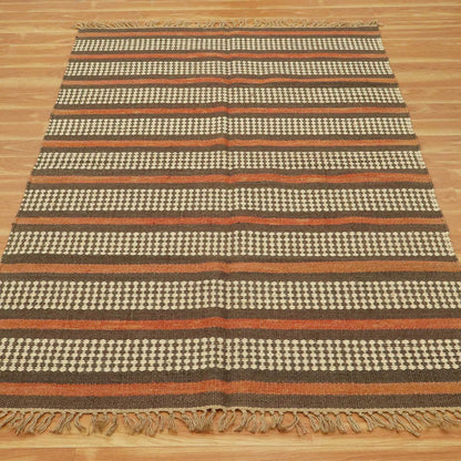 Trendy Hand Woven Geometric Red Brown Bedroom Decor Wool Jute Rug