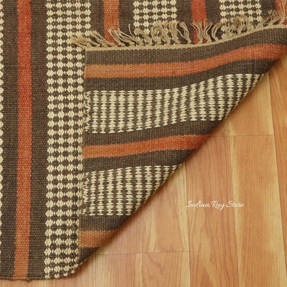 Trendy Hand Woven Geometric Red Brown Bedroom Decor Wool Jute Rug