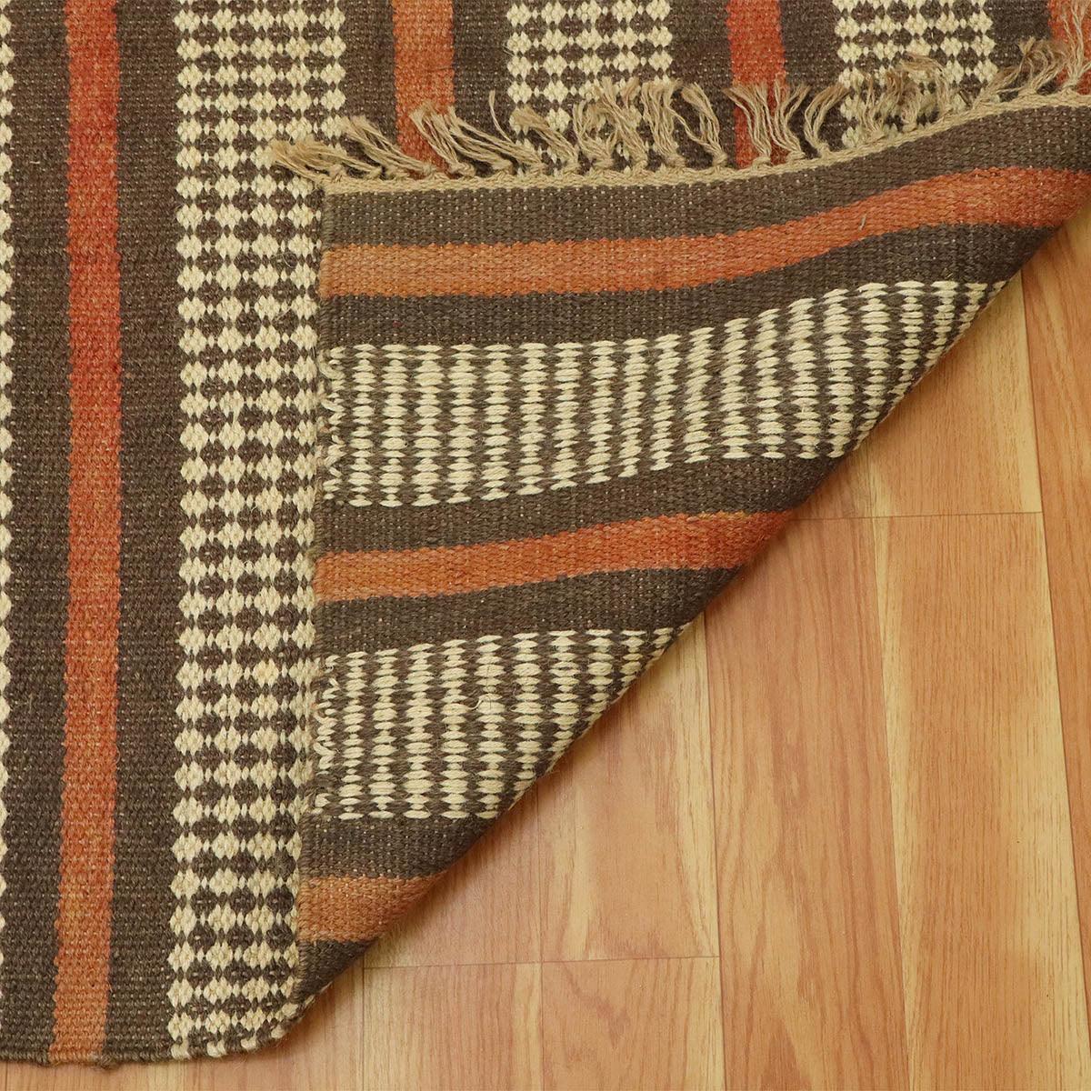 Trendy Hand Woven Geometric Red Brown Bedroom Decor Wool Jute Rug