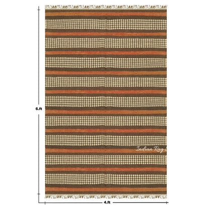 Trendy Hand Woven Geometric Red Brown Bedroom Decor Wool Jute Rug