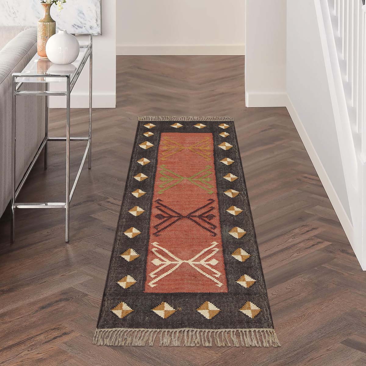 Indian Hand Woven Jute Kilim Runner Brown Kitchen Rug - Indian Rug Store