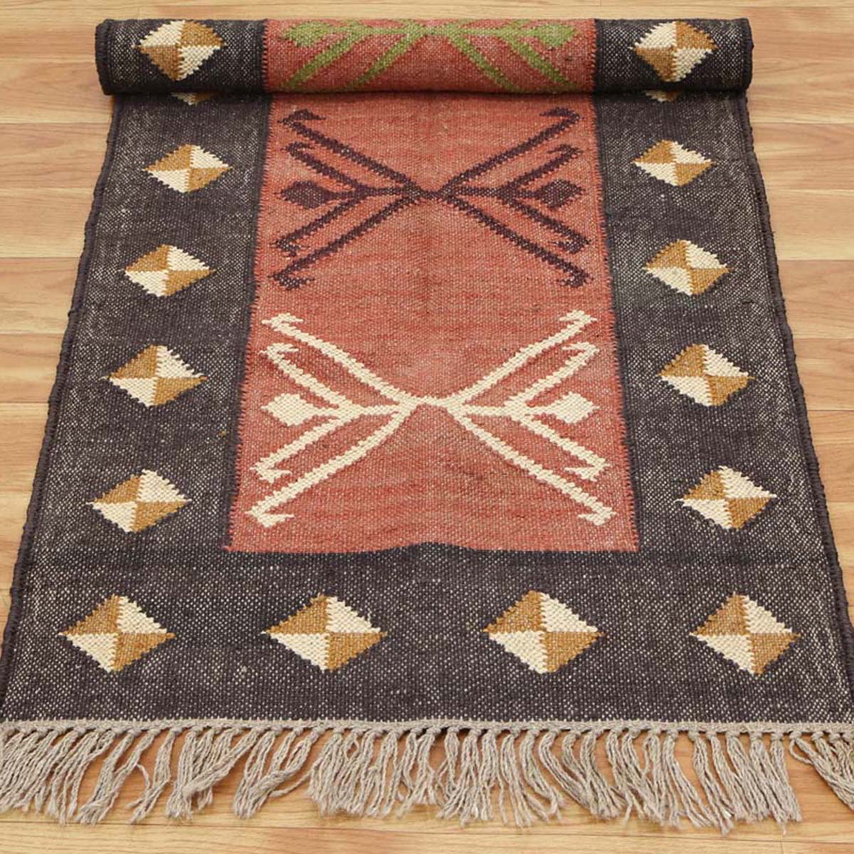 Indian Hand Woven Jute Kilim Runner Brown Kitchen Rug - Indian Rug Store